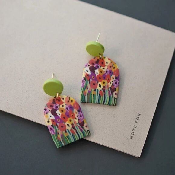 Geometric polymer clay earrings garden flowers statement earrings mothers day - Picture 3 of 4